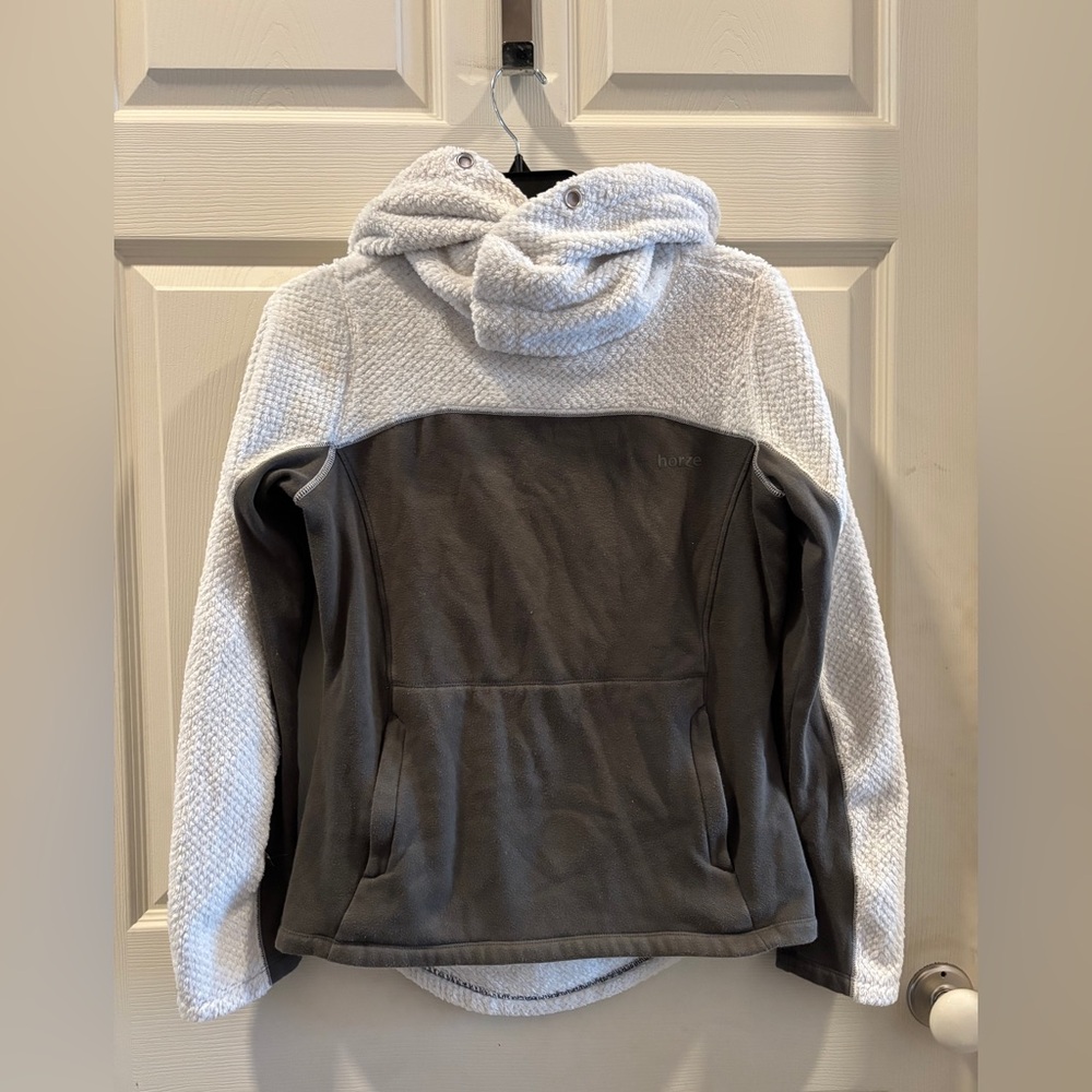 Horze Leanne Fleece Long Sleeve Cowl Collar Hoodie White Gray size US 6